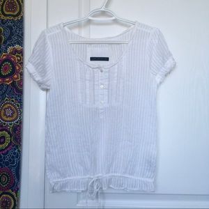 Zara White strip-effect short sleeve blouse - S